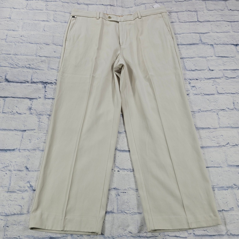 Tommy Bahama Flying Fishbone Men 36x28 Beige Herringbone Silk Blend Island Pants